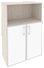 Офисный шкаф средний широкий (2 низких фасада белое стекло в раме)