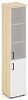 Офисный шкаф высокий узкий левый / правый (1 низкий фасад ЛДСП + 1 средний фасад стекло сатин в раме)