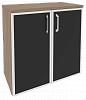 Офисный шкаф низкий широкий с чёрным стеклом в раме