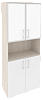Офисный шкаф высокий широкий (2 низких фасада ЛДСП + 2 низких фасада белое стекло в раме)