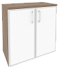 Офисный шкаф низкий широкий с белым стеклом в раме