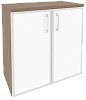 Офисный шкаф низкий широкий с белым стеклом в раме