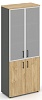 Офисный шкаф высокий широкий (2 низких фасада, задняя стенка ЛДСП + 2 средних фасада стекло сатин в раме)