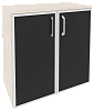 Офисный шкаф низкий широкий (2 низких фасада чёрное стекло в раме)