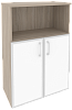 Офисный шкаф средний широкий (2 низких фасада белое стекло в раме)