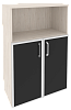 Офисный шкаф средний широкий (2 низких фасада чёрное стекло в раме)