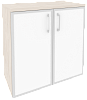 Офисный шкаф низкий широкий с белым стеклом в раме